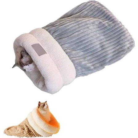 ING Innendørs Katte-sovepose, Selvoppvarmende Hule-stil Katte-seng, Myk Plysj Sovepose, Stor Størrelse, Vinter Katte-seng (Grå, Størrelse L, 54cm * 