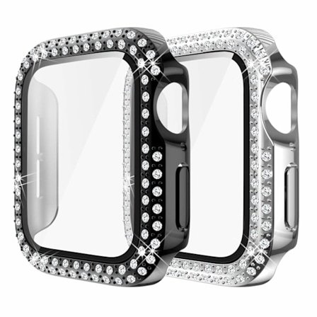 2-pack skärmskydd för Apple Watch – Kompatibel 40 mm, svart/silver, reptåligt skydd Svart/Silver