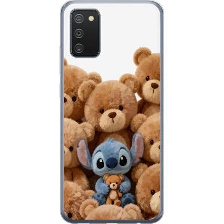 Kompatibel Mobilcover til Samsung Samsung Galaxy A02s Sød og sikker illustration med Stitch omgivet af bamser, der skaber en varm og legende følelse