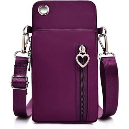 (Fuchsia) Skulderveske for mobiltelefon til dame, vertikal hengeveske med hodetelefonkontakt (Fuchsia)