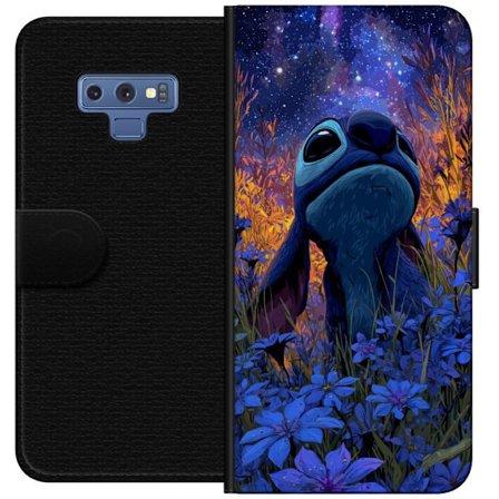 Kompatibelt Plånboksfodral till Samsung Galaxy Note9 Färgstark Stitch illustration under stjärnhimmel med blommor och nattljus, ett magiskt fantasy