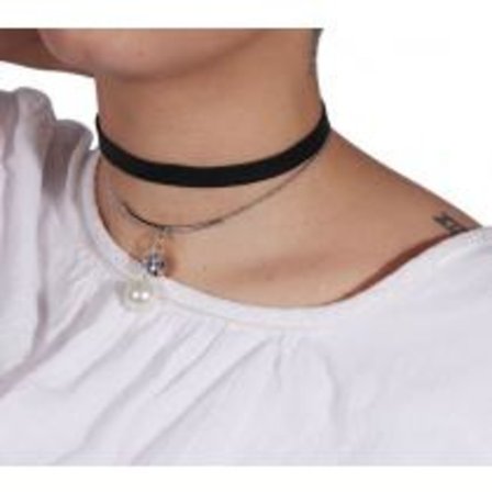 Dubbelt Retro Svart & Silver Choker/Halsband -Rhinestone & Pärla
