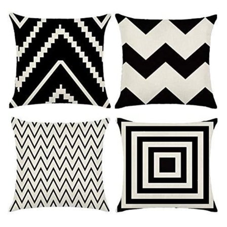 Fyrkantiga prydnadskuddar Kuddfodral Bomull Linne Svart & Beige Ränder Modern Geometri Tryck Hem Kuddfodral 45 x 45 cm, 4-pack (Rand -1)