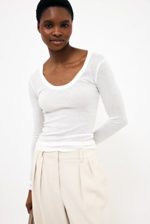 NA-KD Layering Long Sleeve Jersey Top - Langærmede t-shirts - Råhvid - XL