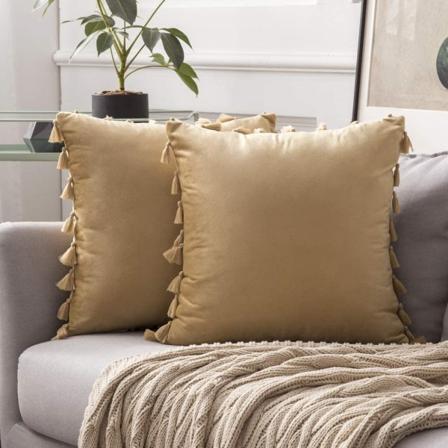 Pakke med 2 Bløde Fløjlsagtige Dekorative Pudebetræk med Kvaster Boho Stil Pudebetræk til Sofa Seng 45x45cm Khaki amber 45*45cm