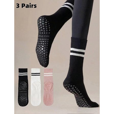 3 Par Pilates Halkfria Strumpor, Pilates Halkfria Strumpor för Kvinnor, Pilates Sticky Socks, Yoga Barrel Strumpor med Grepp, Svart Vit Rosa Sports-