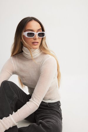 NA-KD Accessories Grandes lunettes de soleil style rétro - Lunettes de soleil - Blanc - One Size