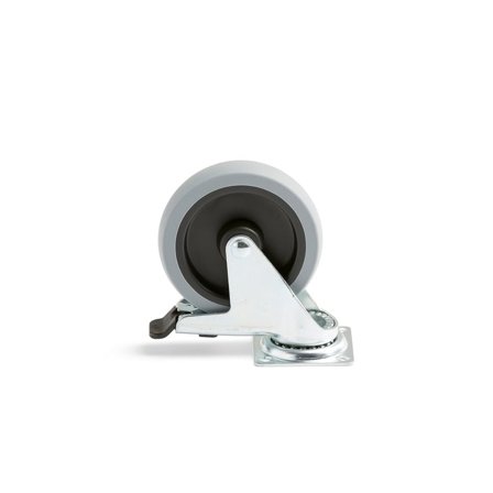 Svingbart hjul med brems, 100x25 mm, 55 kg, massiv gummi