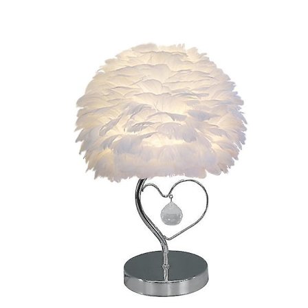 Hvid fjer skrivebordslampe, sengelampe, soveværelse sengebord, gåsefjer hjertevinge skrivebordslampe