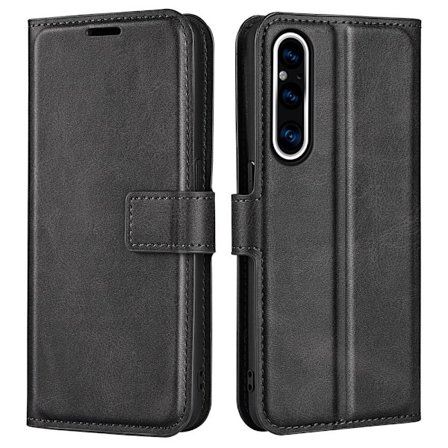 Hållbart konstläder Sony Xperia 1 V fodral med plånbok - Svart