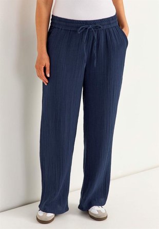 Cellbes of Sweden - Bukse i rynket bomull i marineblå for damer i størrelse 34/36