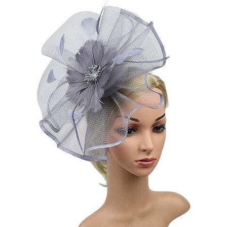 (Grå) mesh bryllup bikini hatt kreative modeller prom hårbånd dobbeltbruk hårbånd overdrevet fjæret bowler hatt bryllup hodeplagg foto hår pro