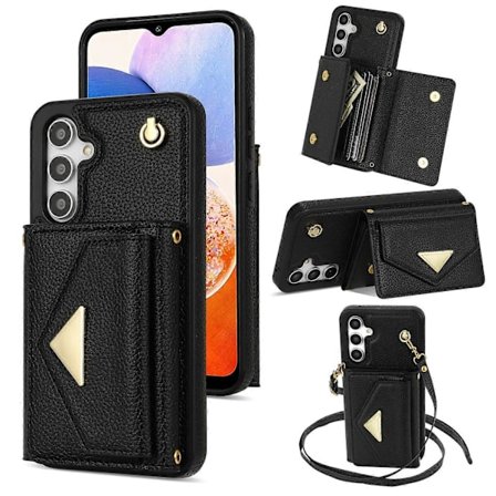 For Samsung Galaxy A14 5G/A14 4G Deksel Kortholder Støtte PU Lær+TPU Cover med Skulderstropp
