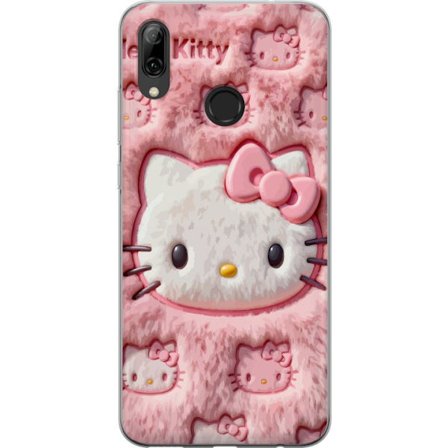 Kompatibelt Mobildeksel til Huawei P smart 2019 Hello Kitty rosa fluffy bakgrunn med ikoniskt ansikt og kawaii-estetikk
