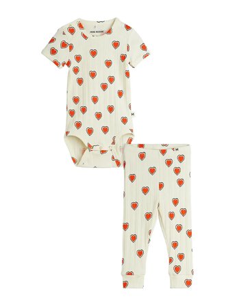 Mini Rodini Outlined Hearts Aop Baby Set - Cream - 56/62