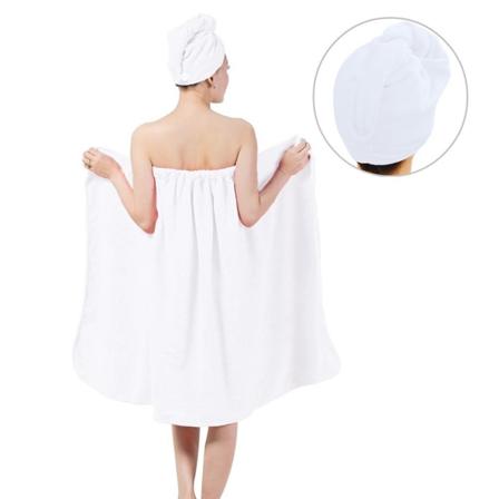 Kvinder Blødt Spa Bad Body Wrap Sæt Håndklæde Badekåbe Med Hurtigt Tørt Hår Tørrehætte Hvid