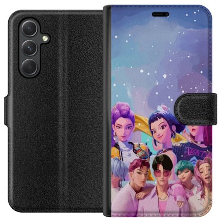 Kompatibelt Plånboksfodral till Samsung Samsung Galaxy A05s HuntrX Collab motiv med KPop-inspirerade tjejer och killar i färgstark futuristisk stil