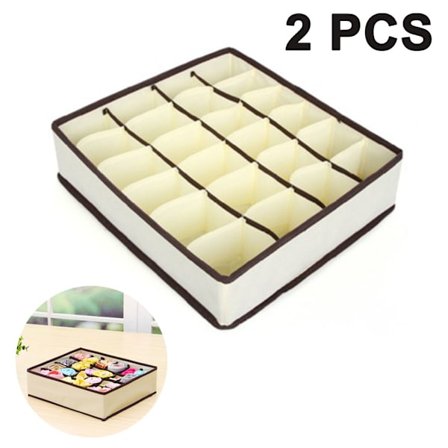 Sett med 2 oppbevaringsbokser for undertøy og andre småting, 24-roms sammenleggbare skuffeorganisatorer for oppbevaring av sokker, skjerf, BH-er