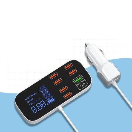 8 porte USB bil oplader QC3.0 PD hurtig opladning telefon oplader 40W 8A multi USB stik med LED display