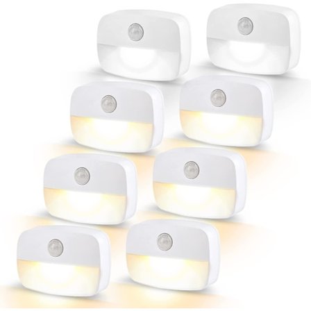 Nattlampa med rörelsesensor, 8 nattlampor, trappbelysning med batteri