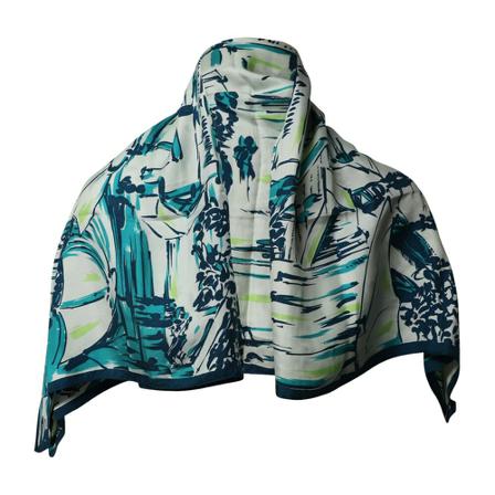 Prada Vintage Pre-Owned Rome Halstørklæde in Print Silk Blå, Dame Vintage Accessories, Størrelse: ONE Size