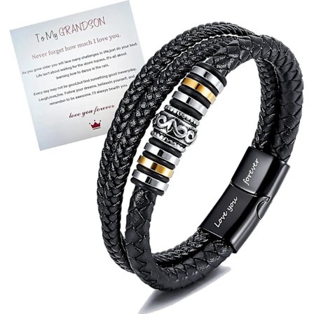 Till Min Son/Till Min Barnbarn Armband - "Jag kommer alltid att vara med dig" Flätat läderarmband för män pojkar, rostfritt stål inspirerande armband,