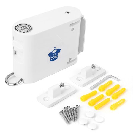 Klesstativ for vegg, innfellbart teleskopisk klesstativ, tau, hvit