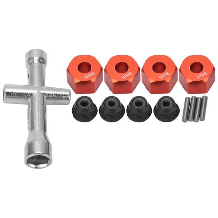 12 mm hjul sekskant hub adapter 9 mm tyk M4 flange låsemøtrikker krydsnøgle sæt til 1/10 RC bil rød