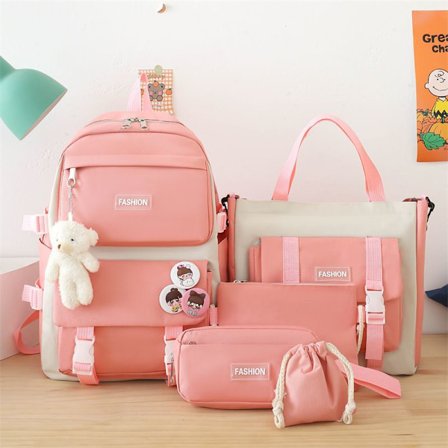 Primär student skolväska kvinnlig student skolväska Harajuku ulzzang mellanstadiet all-match ryggsäck stor kapacitet borr ryggsäck-rosa