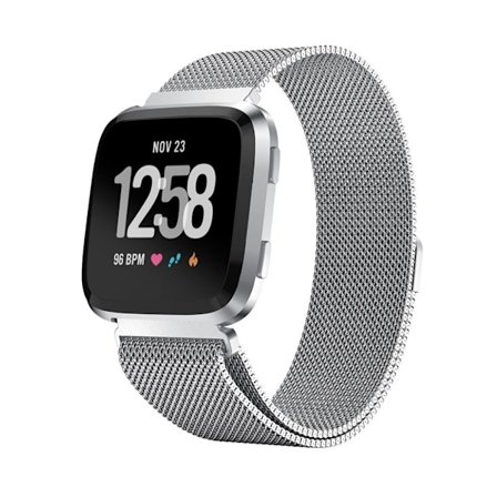 Fitbit Versa klockarmband meshlänk rostfri stål magnetisk - Silver