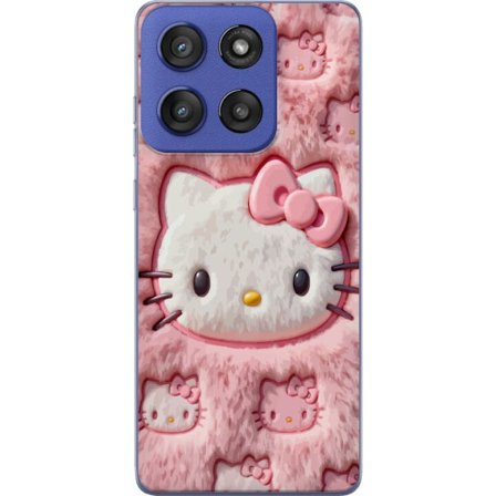 Kompatibel Mobilcover til Motorola Edge 60 Stylus Hello Kitty lyserød fluffy baggrund med ikonisk ansigt og kawaii-æstetik
