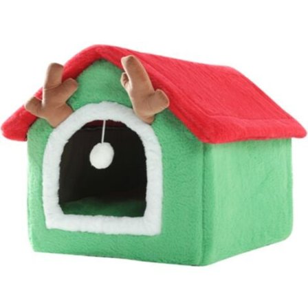 Julkatthus Vindtätt Katthög Nest Söt Jul Varm Kattsäng för Vinter Bekväm Katthus Säng (grön)
