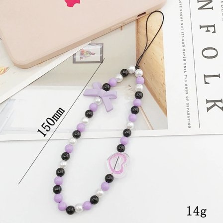 Sött och gulligt pärlarmband för mobiltelefon, mobiltelefon med anti-tappad kedja, nyckelring, present till kvinnor