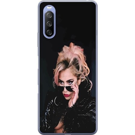 Yhteensopiva Puhelinkuori Sony Xperia 10 III Lite Lady Gagan muotokuva aurinkolaseilla ja dramaattisella meikillä tummassa glamuurityylissä