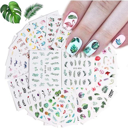 Friske neglekunst-klistermærker til kvinder, forskellige rosenblomsterblad-neglekunst-klistermærker til vandtransfer (29 stk.)