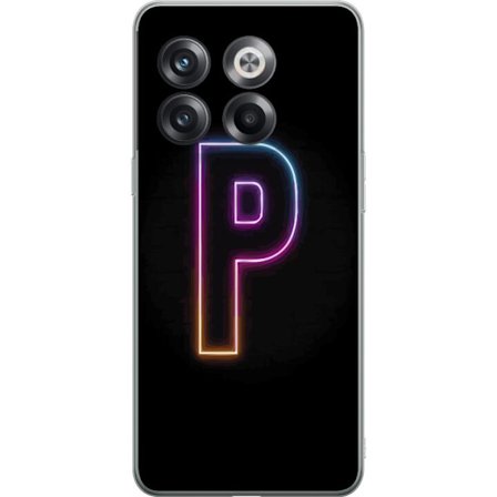 Kompatibel Mobilcover til OnePlus OnePlus 10T Minimalistisk neonbogstav P i farvegradient og lyseffekt mod sort baggrund i digital neonstil