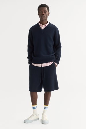 Soft Goat - Men's V-neck - Men cashmere sweater - XL - Navy