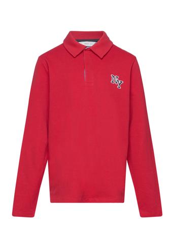 Long Sleeves Cotton Polo T-shirts Polo Shirts Long-sleeved Polo Shirts Rød Mango*Betinget Tilbud