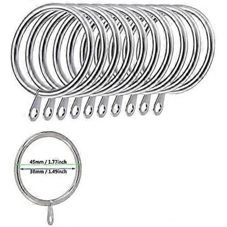 Förpackning med 50 metallgardinringar för gardiner och stänger, 38 mm innerdiameter (silver)