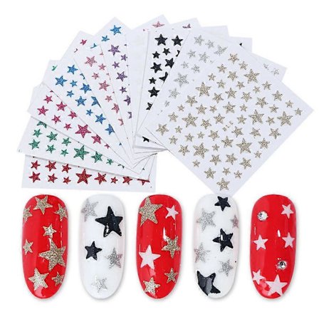 20 ark glitter stjerne neglekunst dekaler, glitrende negleklistermærker selvklæbende manicure dekaler pynt, holografiske søde fingernegldekorationer 