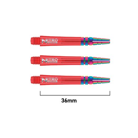 Red Dragon Darts Nitrotech Ionic Shafts 36mm - 6 shafts, Polycarbonate, Red/Blue/Green, Rainbow, Professional, Durable, Sport Engineered, PVD Coating