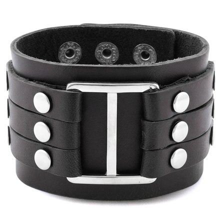 Hooked Black Leather Bracelet for Men - Wide bracelets