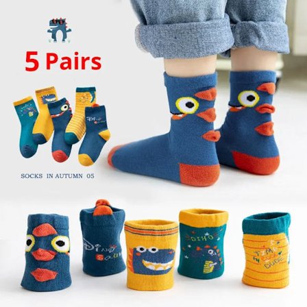 5 Pairs Autumn New Children's Socks Spring Winter Cotton Breathable and Sweat-absorbing Pure Medium Boys And Girls Socks