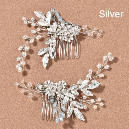 2ST/ Set Pearl Hårklämmor Brudhårskam SILVER silver