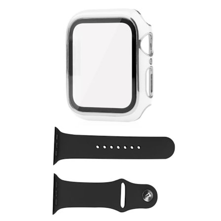 Apple Watch SE 2022 (44mm) skal och silikonskal med härdat glas - Vit / Silver
