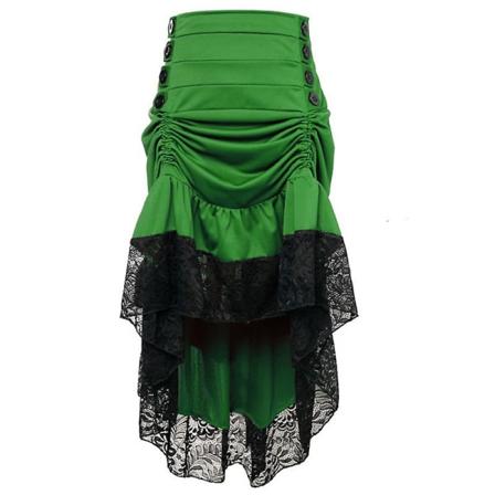 Flerfarvet Lady Gothic Steampunk Nålestribet Nederdel Rock Gypsy Vintage kostume Front Lace-up Layer Clubwear Outfit Green 03 6XL