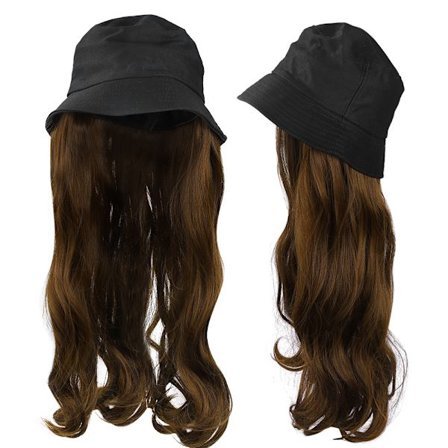 Mote Svart Bøttehatt Parykk Lang Krøllete Hårforlengelse Utendørs Hårstykke Lysebrun