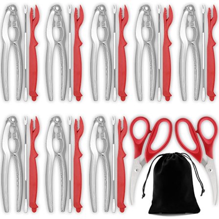 Krabbe- og hummerverktøy, 27-delt sjømatverktøysett, inkludert 8 krabbeknusere, 8 hummerskallere, 8 krabbegaffel/pinner, 2 sjømatsakser