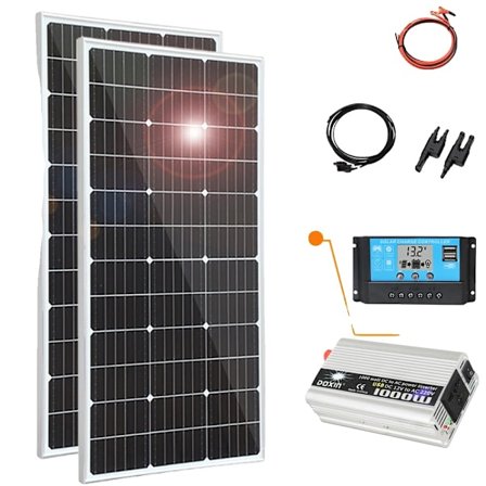 Solpanelssats, 240w Effektutgång, Monokristallin Effektivitet,240 watt 12 volt x1000 watt 220 volt