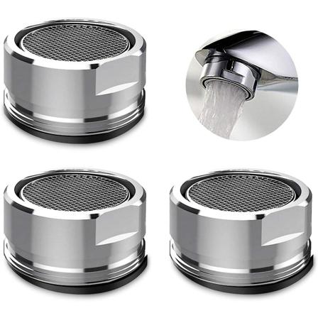3-delt kranlufter, kranlufterfilter med tetning for kjøkken, bad - sølv (ytre diameter 24 mm)